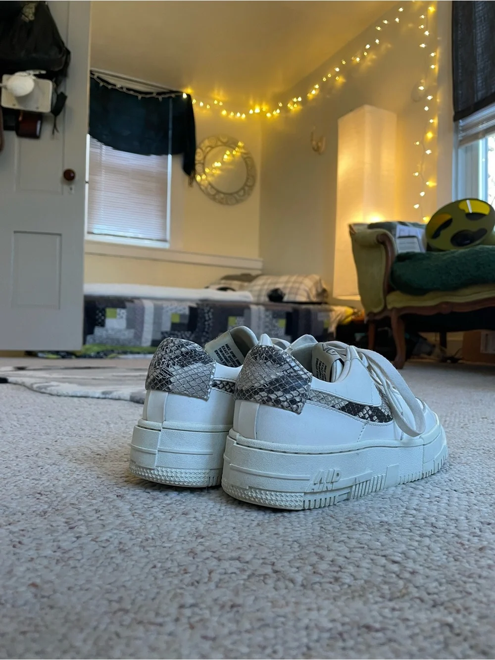 Nike AF1 White Platform Sneakers with Snake-Print Swoosh Everyday Staple Trendy - Picture 12 of 14